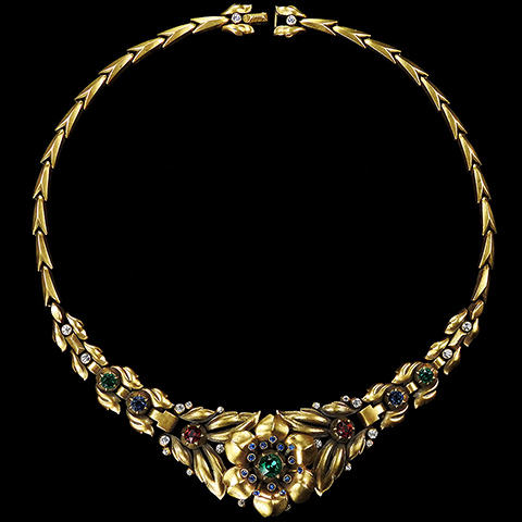 Trifari 'Alfred Philippe' 'Regence' Gold and Multicolour Stones Rose Flower Trembler Necklace