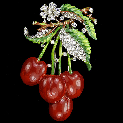 Trifari 'Alfred Philippe' Pave and Enamel Cherries Pin Clip