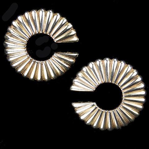 Trifari Sterling 'Alfred Philippe' Golden Sunburst Circle Clip Earrings