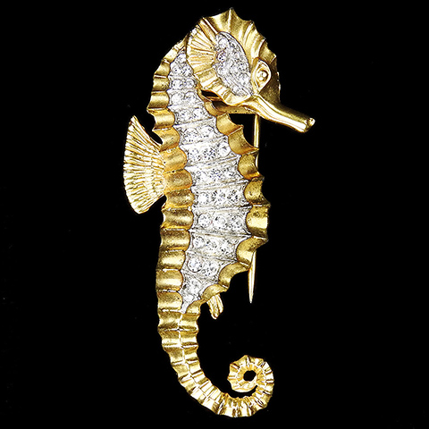 Trifari 'Alfred Philippe' Gold and Pave Seahorse Pin Clip