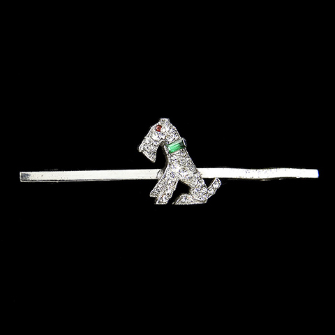 KTF Trifari 'Alfred Philippe' Miniature Pave and Emerald Baguette Airedale Terrier Dog Bar Pin or Tie Pin