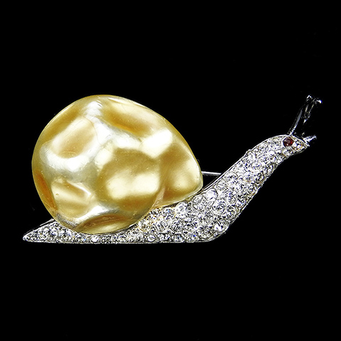 Trifari 'Alfred Philippe' Pave and Enamel Snail with Pearl Belly Shell Pin