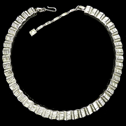Trifari 'Alfred Philippe' Pave and Baguettes Graduated Sawtooth Serrated Heavy Choker Necklace