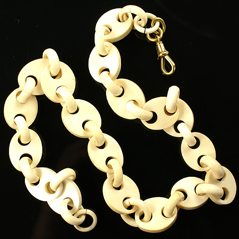 Victorian Carved Ivory Chain with 9K Gold Clasp Necklace