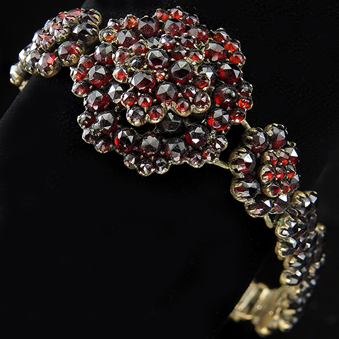 Victorian Silver and Garnet Floral Link Bracelet